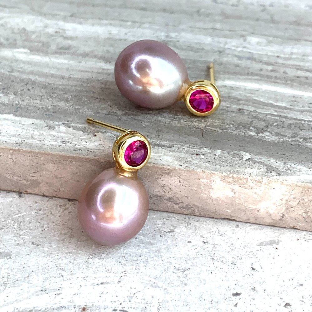NEW~ Anthropologie Shashi Pink Pearl & Pink Stone Stud Earrings